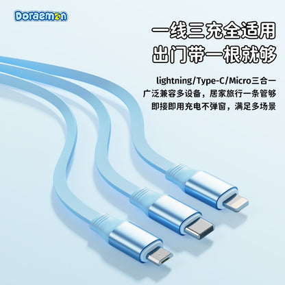 【洛克空間】現貨 哆啦A夢 伸縮數據線 充電線 3合1蘋果 安卓 小叮噹 三合一 一拖三 商品圖片 2