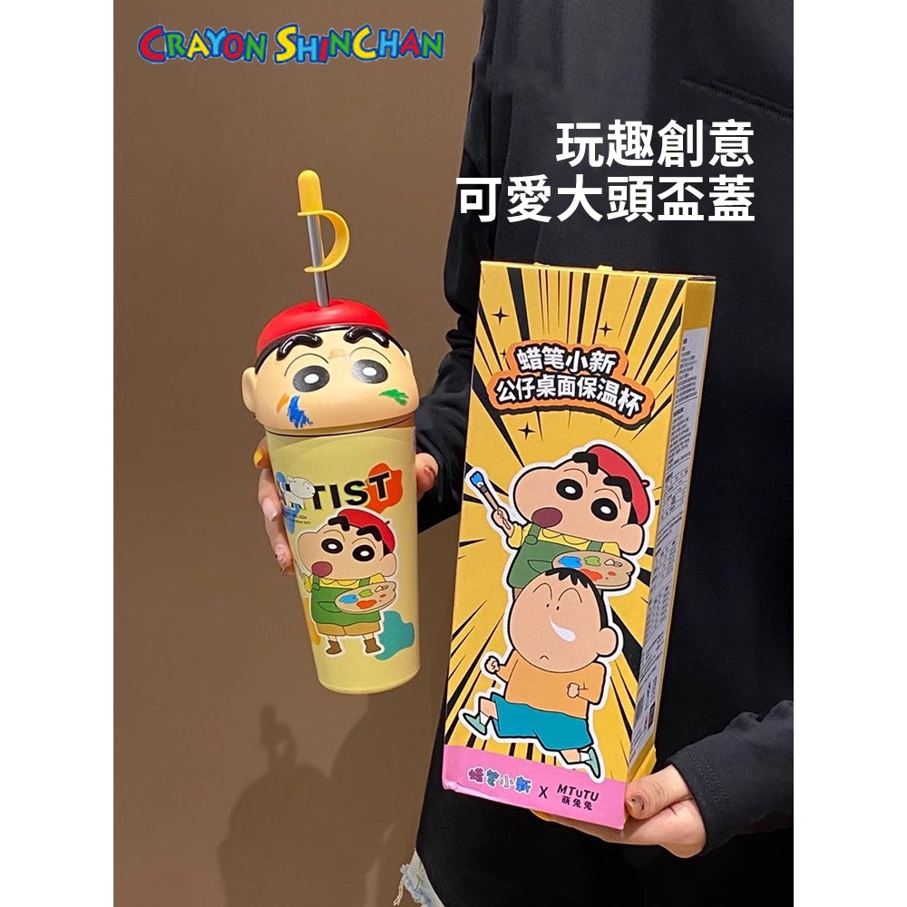 【現貨】正版 蠟筆小新 桌面冰霸杯 保冰 600ml保溫杯 超大公仔蓋子 帶吸管 動感超人 新之助 小白 萌兔兔 商品圖片 5